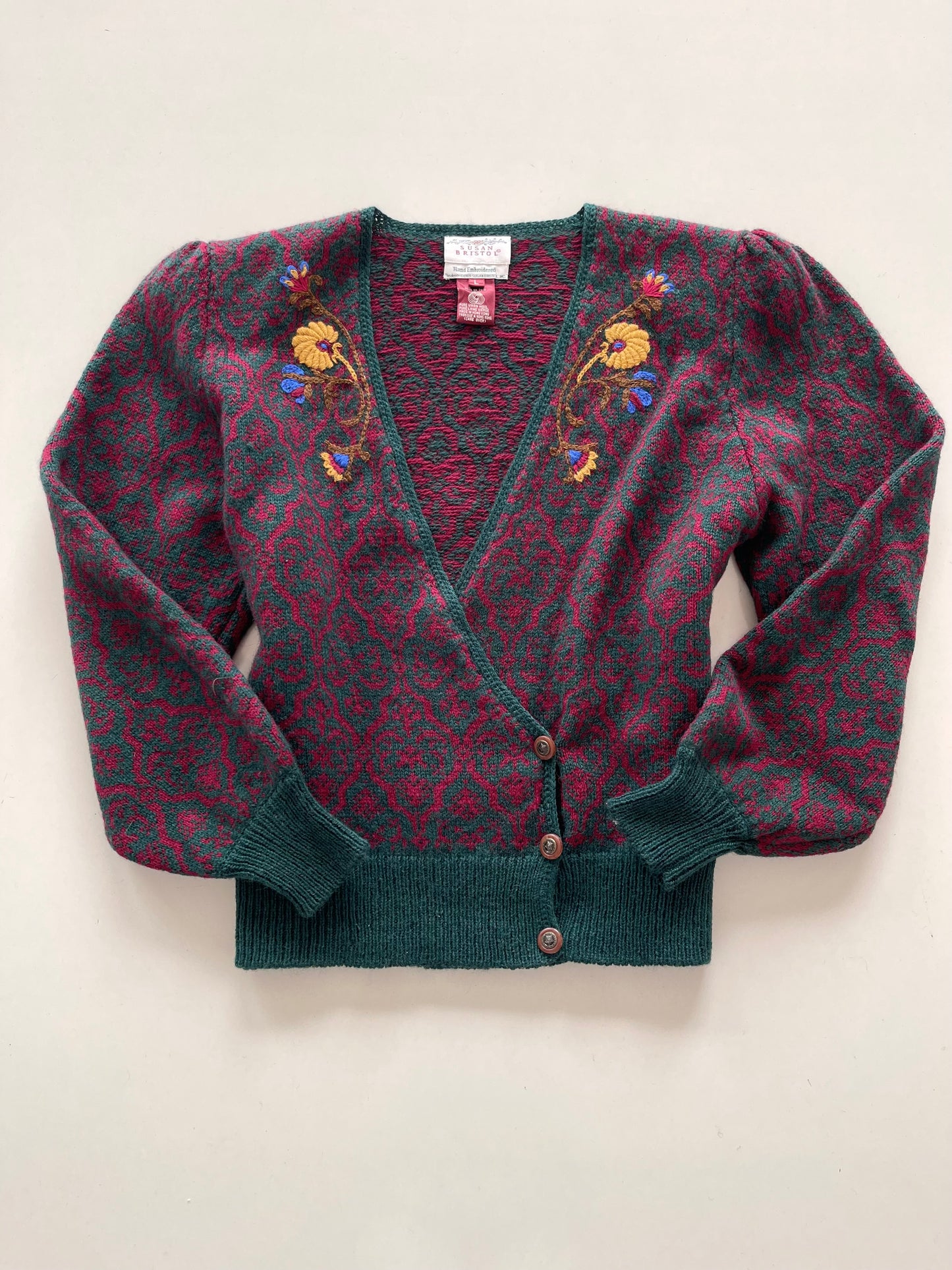 Susan Bristol Pure Virgin Wool Hand Embroidered Sweater-Bust 54