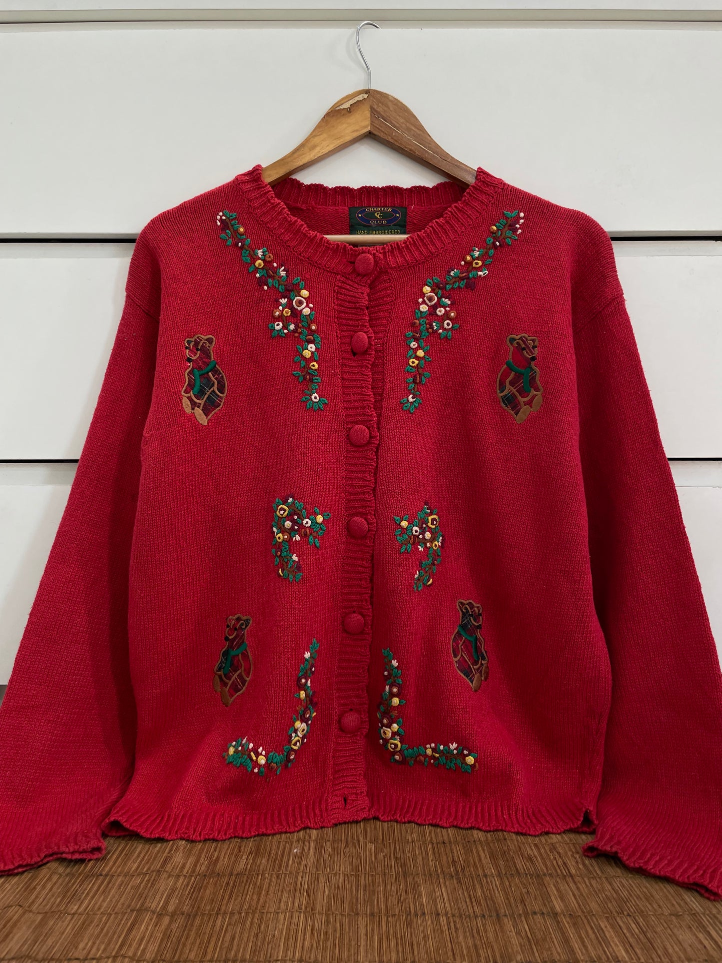 Charter Club Hand Embroidered Vintage Sweater-Bust 46
