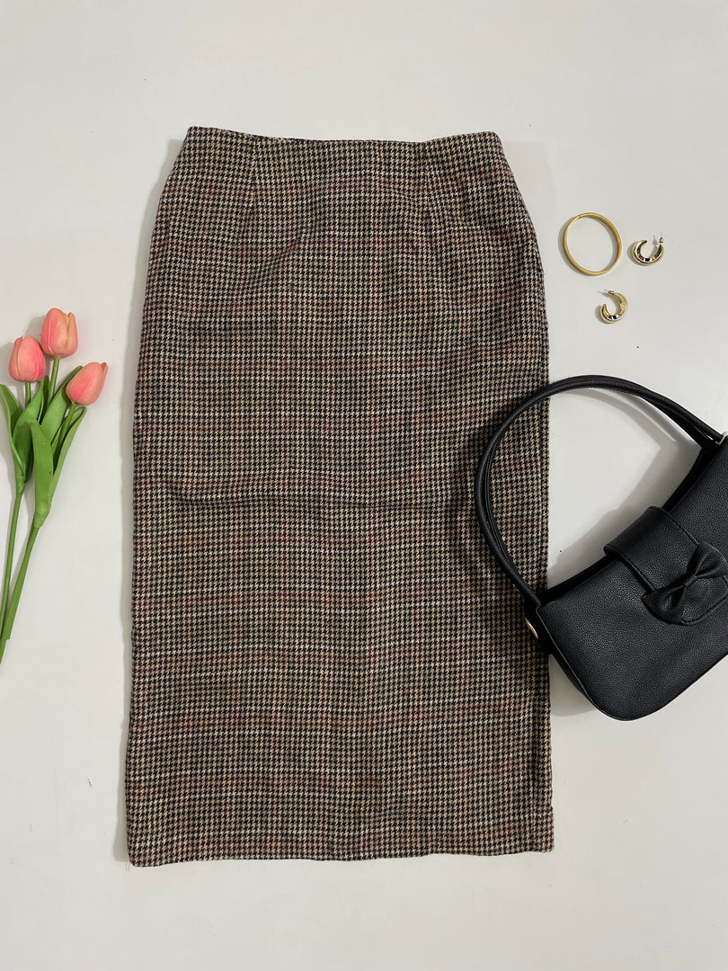 Plaid Warm Tweed Long Skirt - Waist 24