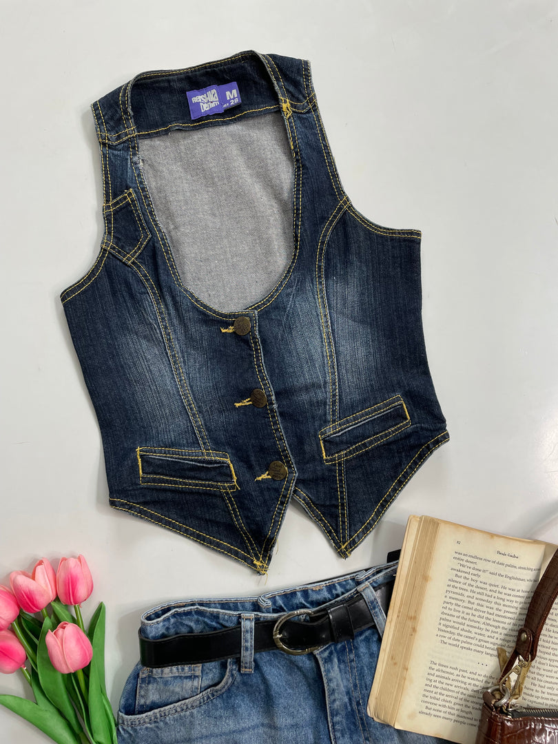 Vintage Denim Waistcoat-Bust 30