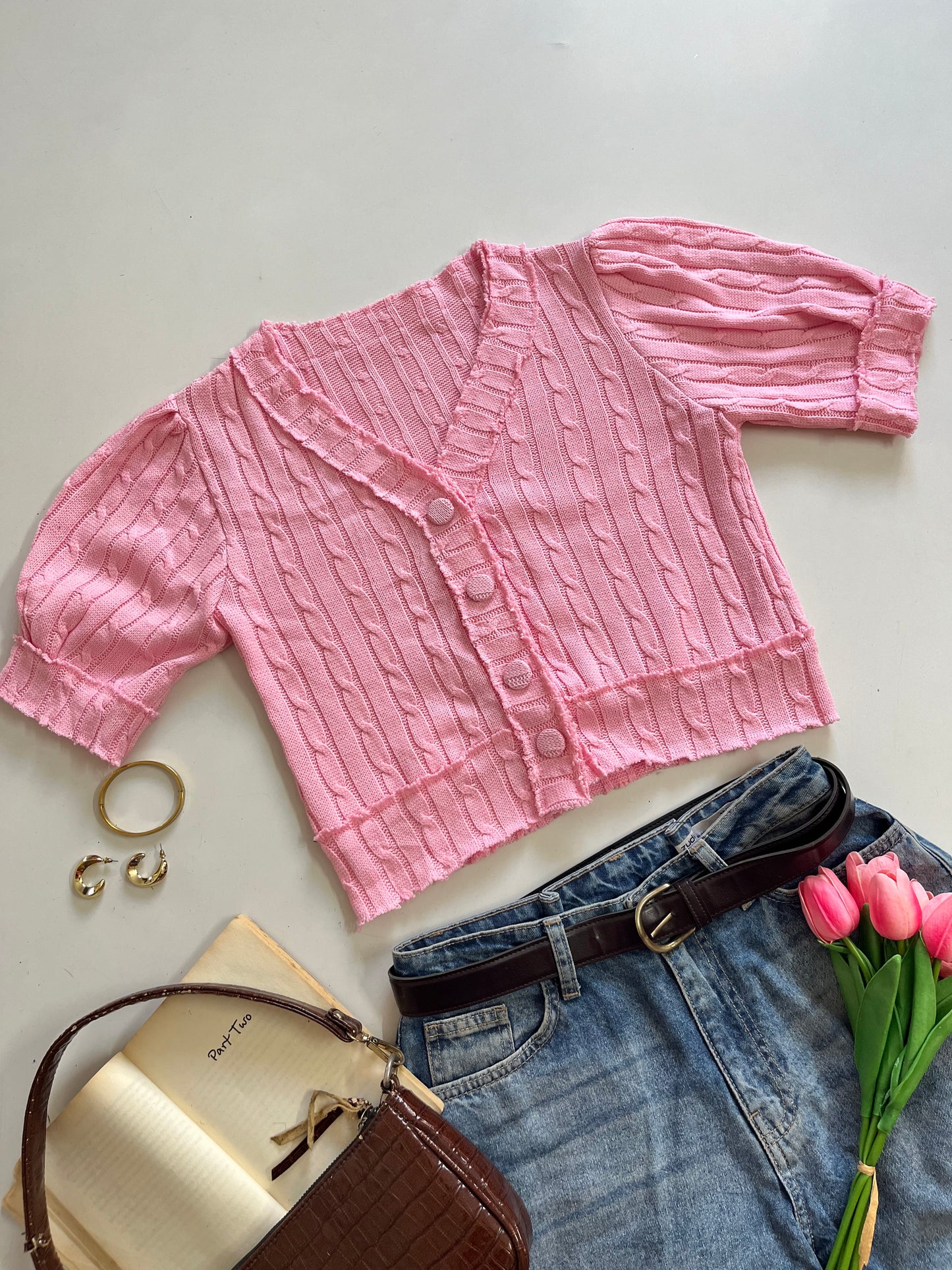 Pink Cable Knit Sweater Vest - Bust 32 to 34