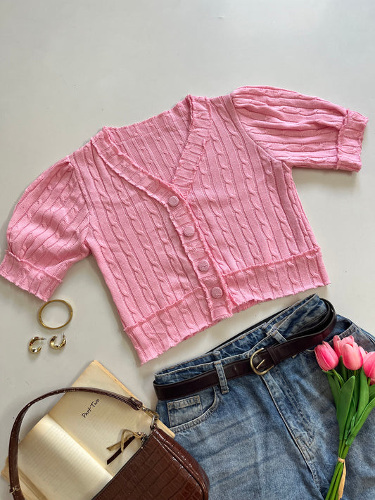 Pink Cable Knit Sweater Vest - Bust 32 to 34