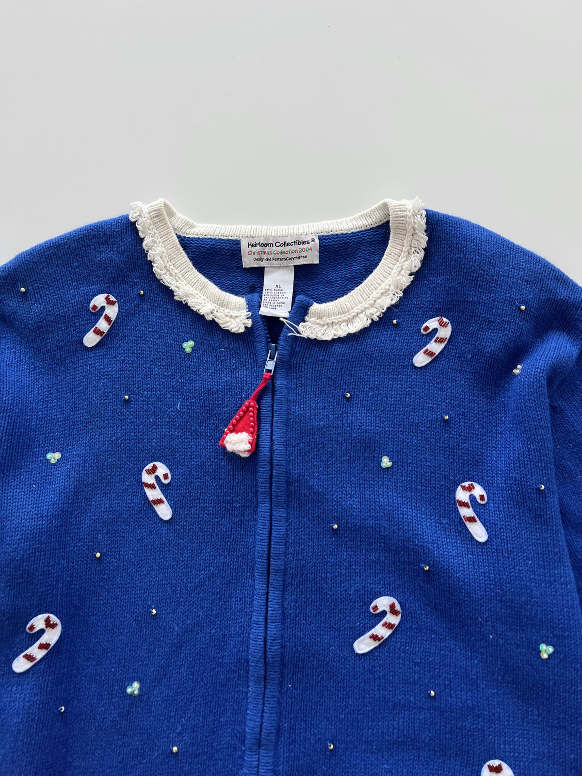 Heirloom Collectibles Embroidered Christmas Zipper Sweater-Bust 50