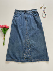 Embroidered Denim Skirt-Waist 28