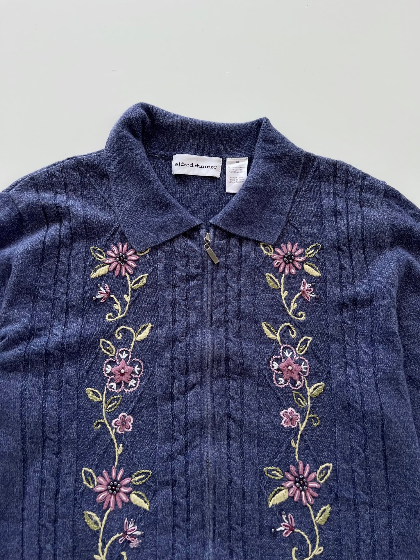 Alfred Dunner Embroidered Zipper-Bust 50