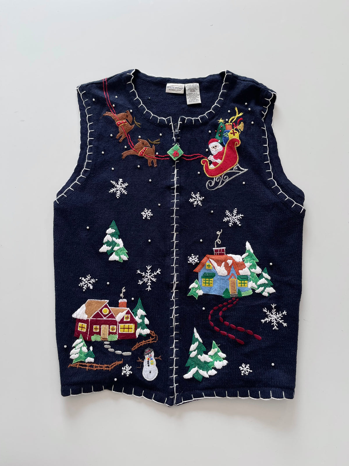 White Stag Embroidered Christmas Vest Sweater-Bust 54