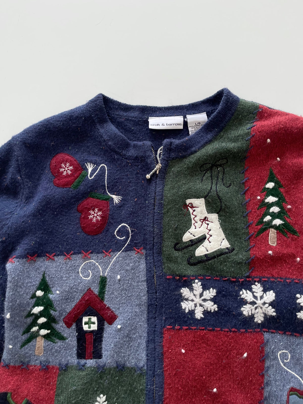 Croft&Barrow Christmas Embroidered Zipper Sweater-Bust 44