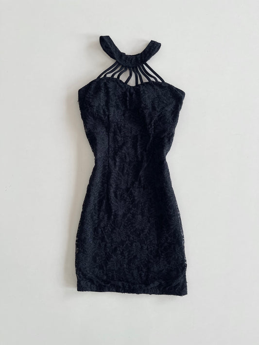 Gothic Black Vintage Halter Dress-Bust 28 to 30