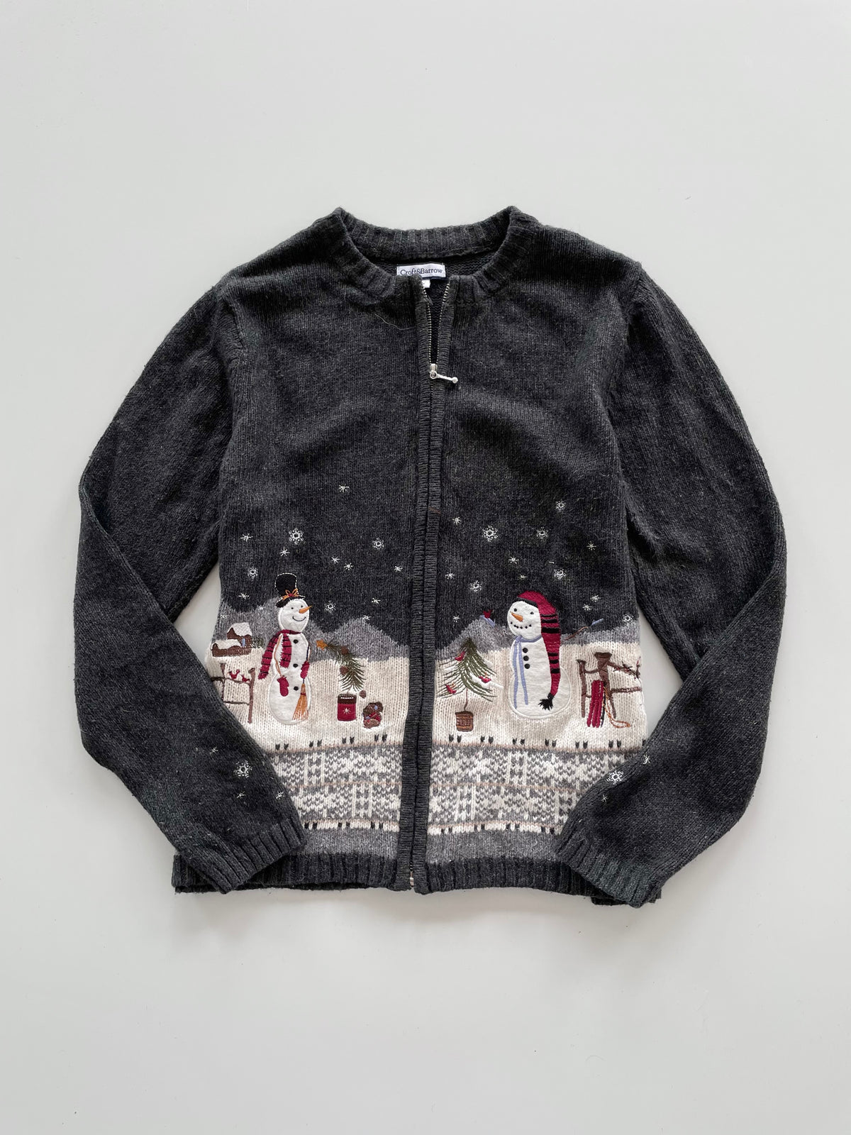 Croft & Barrow Embroidered Christmas Zipper Sweater-Bust 42