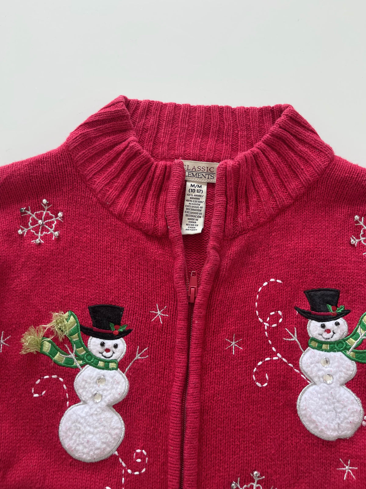 Classic Elements Embroidered Christmas Zipper Sweater-Bust 42