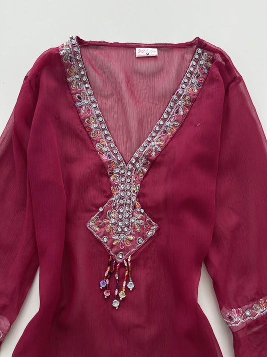 Vintage Embroidered Sheer Top-Bust 42