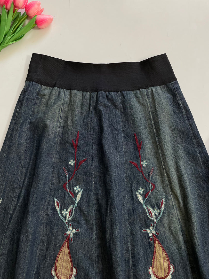 Embroidered Denim Skirt-Waist 32 to 34