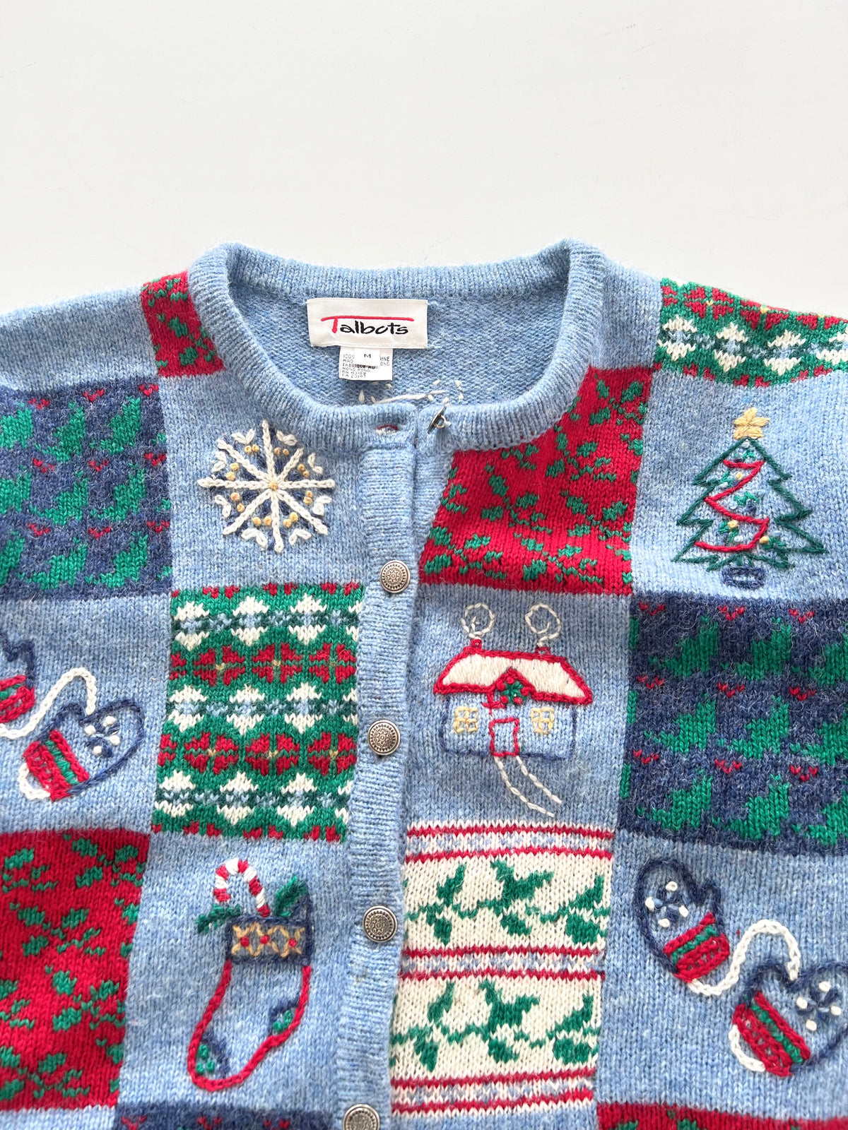Talbots 100% Wool Embroidered Christmas Sweater-Bust 42