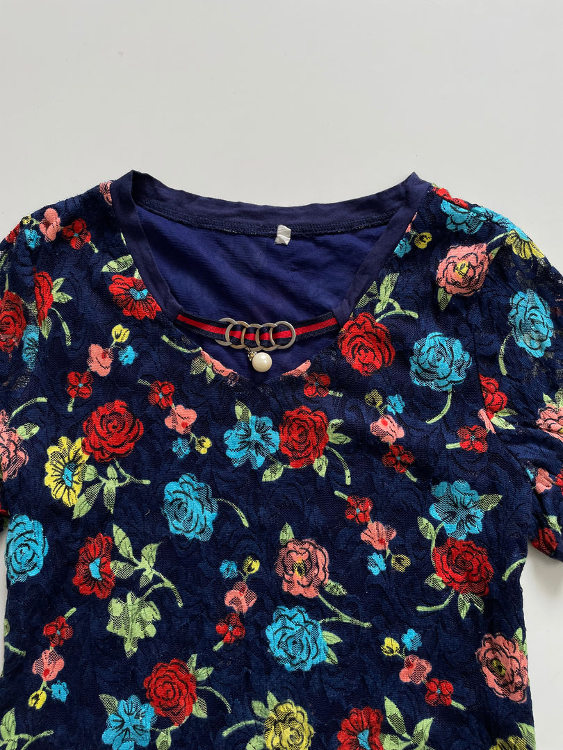 FLORAL DEEP BLUE TOP - BUST 34 TO 36