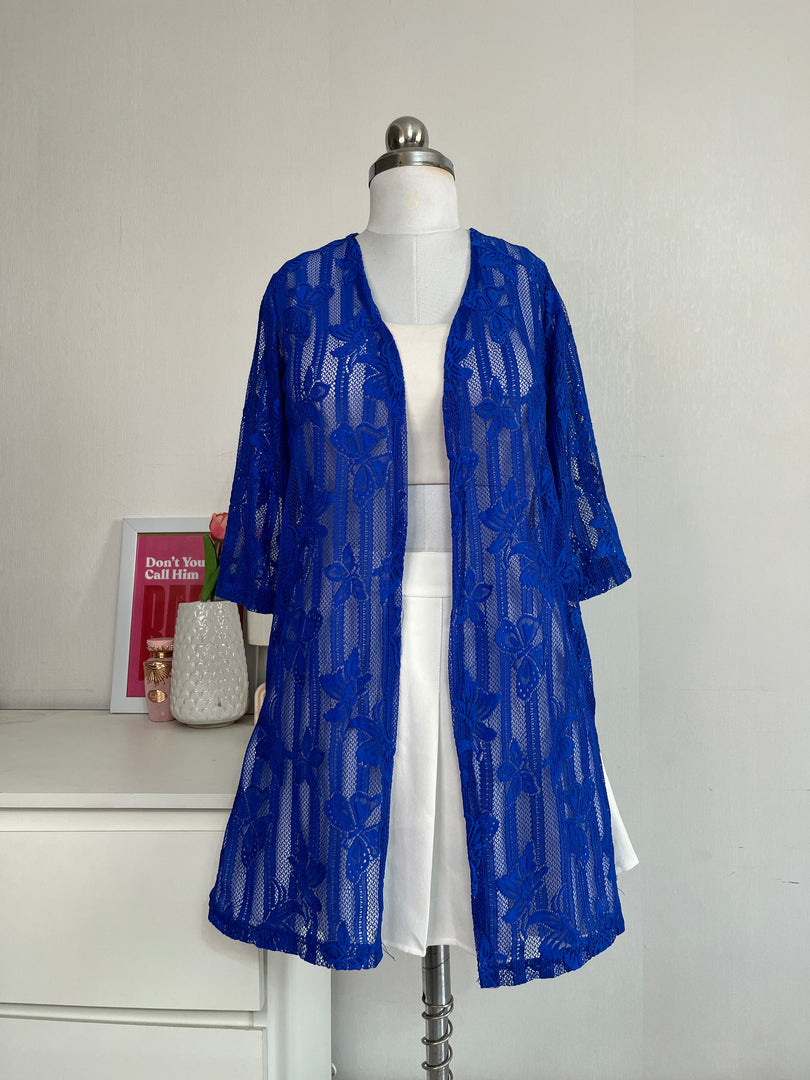 ROYAL BLUE LACE SHRUG - BUST 32 TO 34