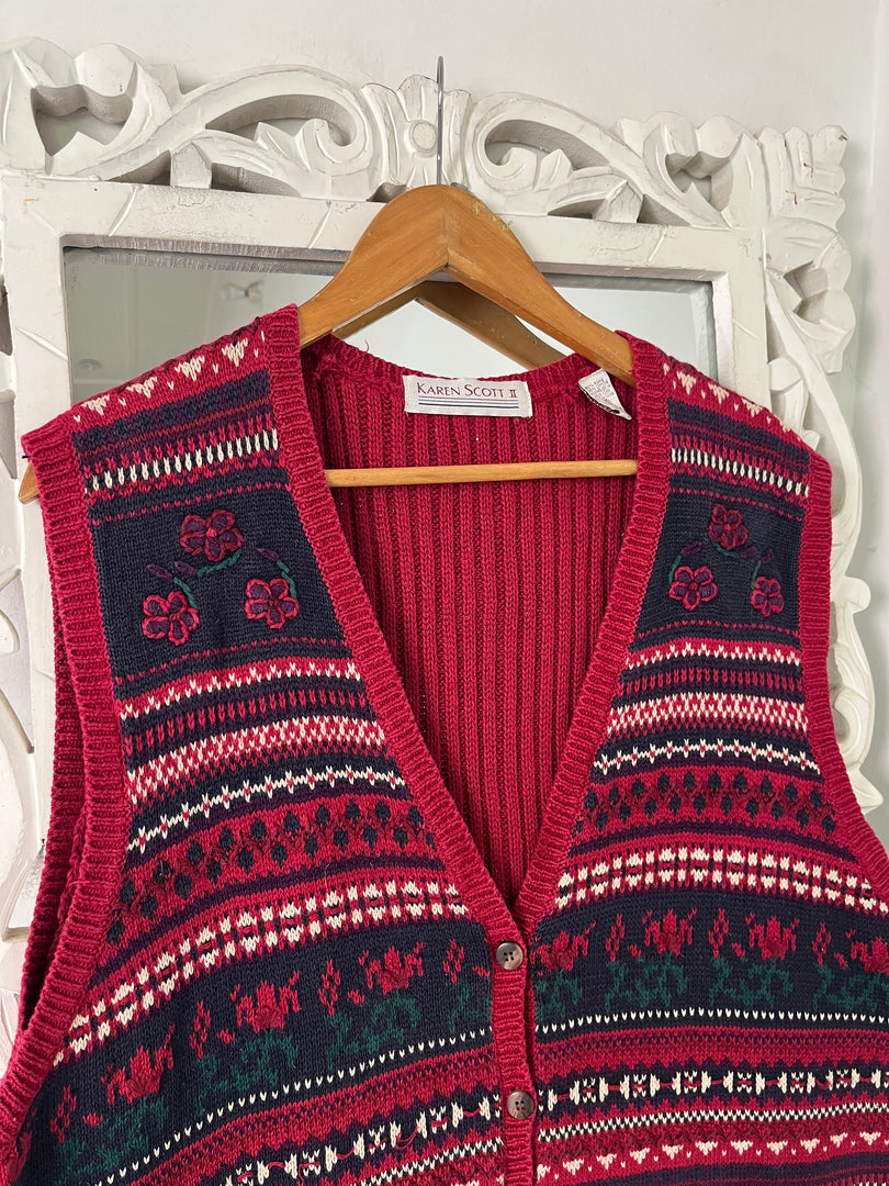 Vintage Embroidered Sweater Vest-Bust 52