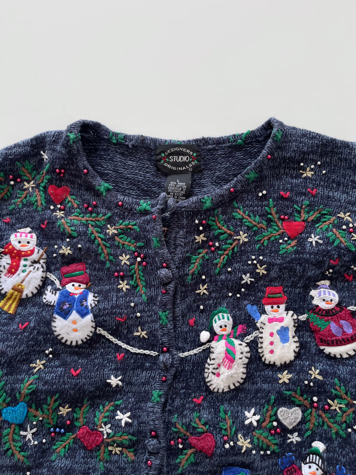 Studio Embroidered Christmas Cardigan Sweater-Bust 46
