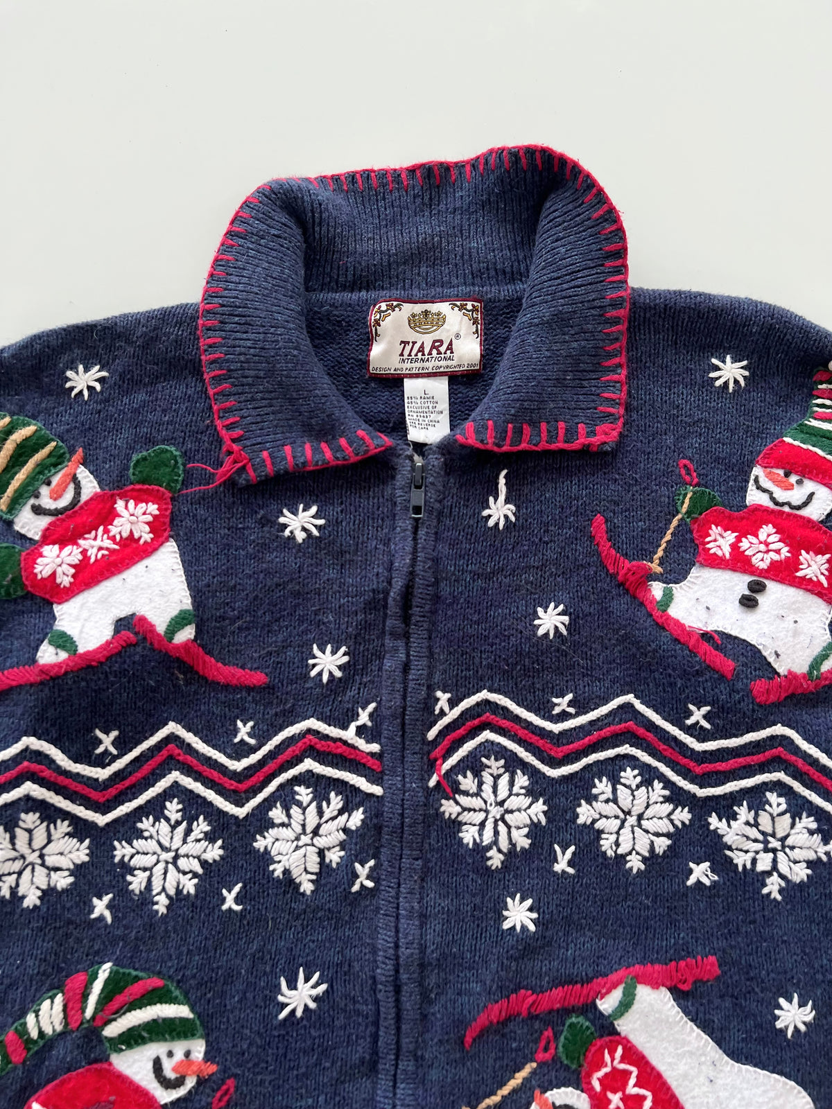 Tiara Embroidered Christmas Zipper Sweater-Bust 50