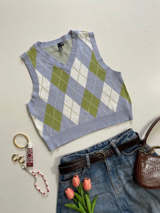 Argyle Pastel Soft Sweater Vest - Bust 30 to 32