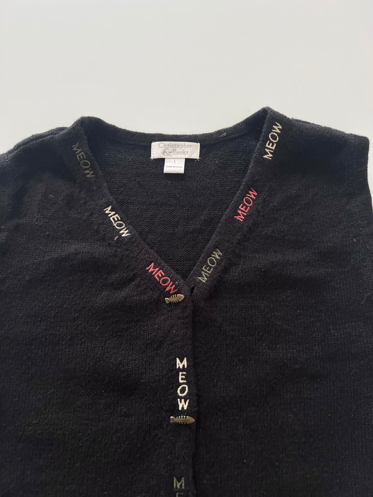 Christopher&Banks Meow Embroidered Vest Sweater-Bust 44
