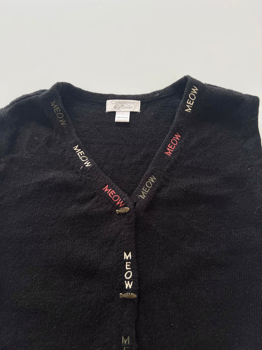Christopher&Banks Meow Embroidered Vest Sweater-Bust 44