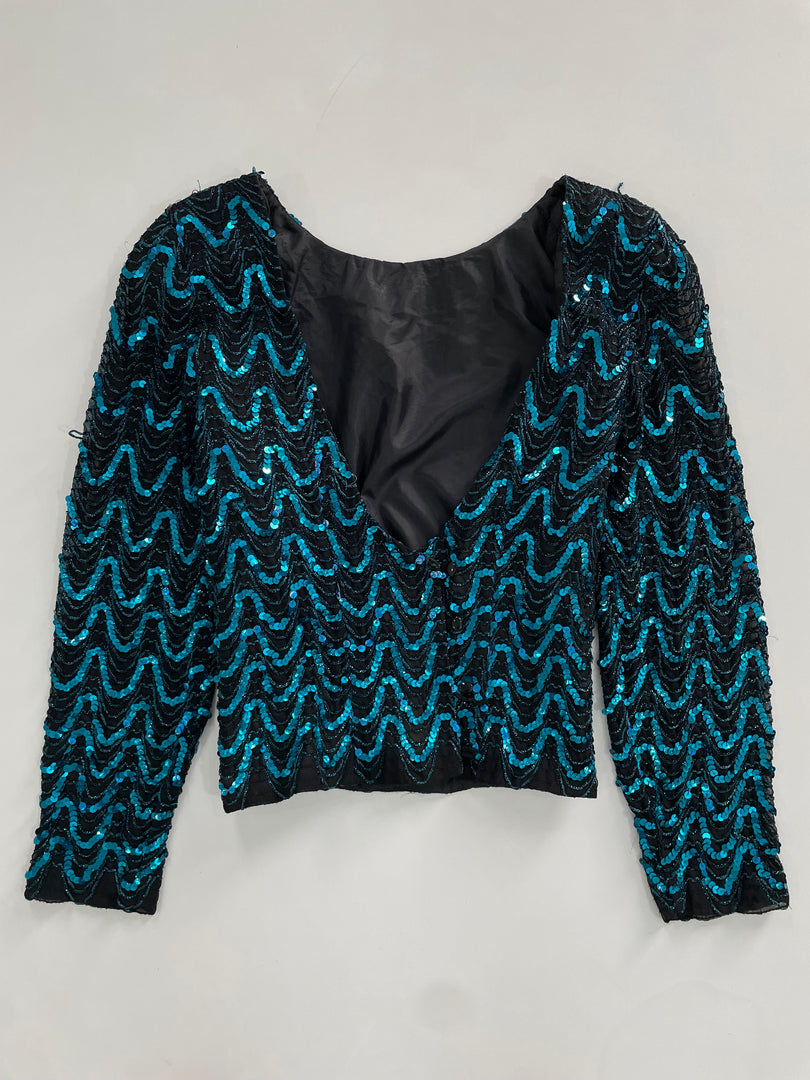 Plunge Neck Sequin Top-Bust 36