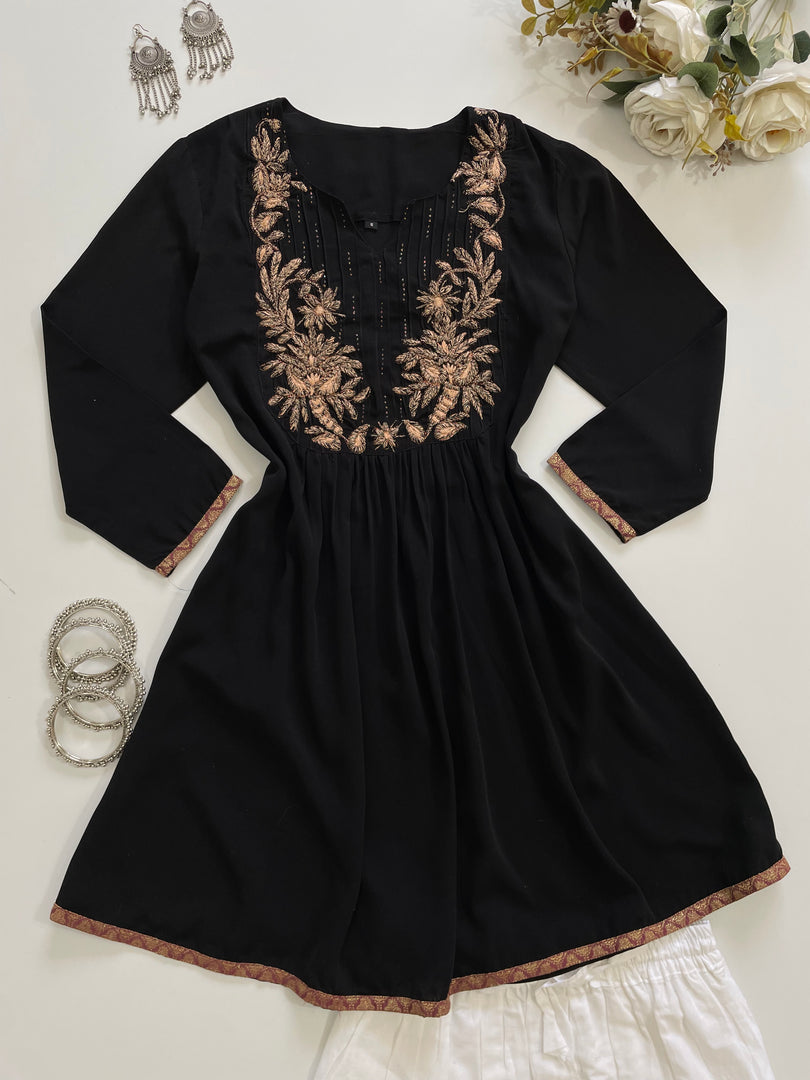 Black Embroidered Kurti-Bust 34