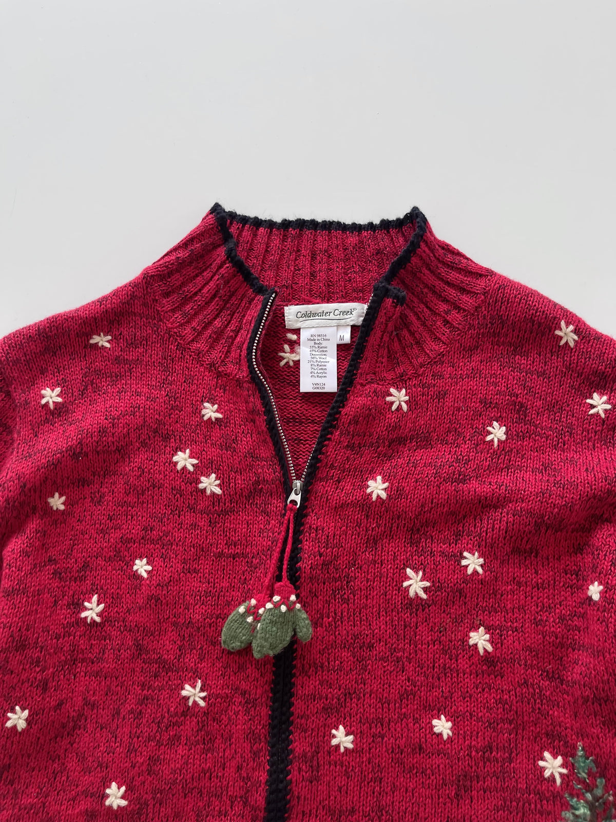 Coldwater Creek Christmas Embroidered Zip Up Sweater-Bust 40