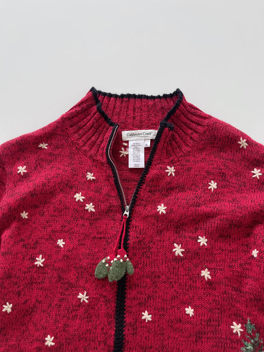 Coldwater Creek Christmas Embroidered Zip Up Sweater-Bust 40