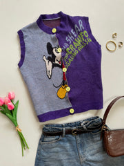 Mickey Purple Soft Sweater Vest - Bust 38 to 40