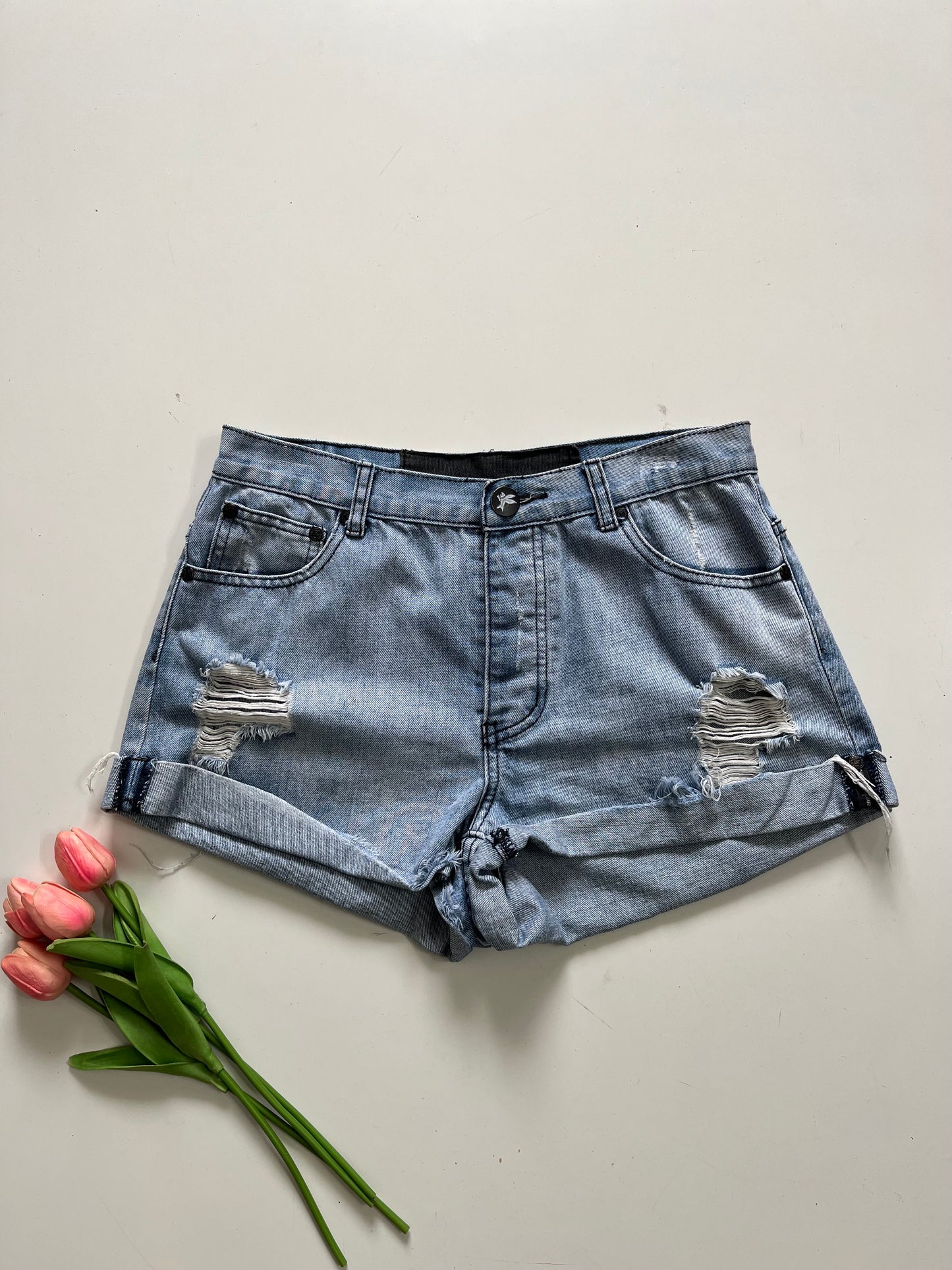 ONE TEASPOON RIPPED DENIM SHORTS - WAIST 30