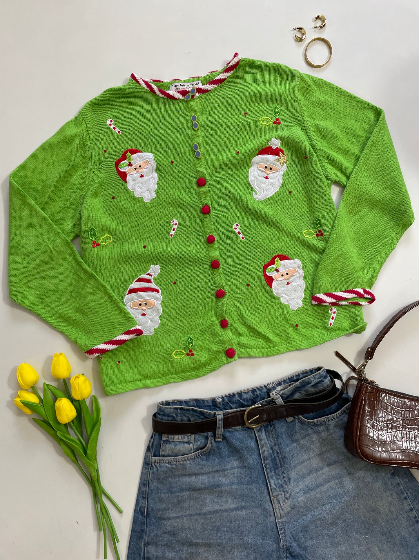 Tiara Santa Green Christmas Sweater - Bust 46 to 50