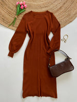 Load image into Gallery viewer, Rust Balloon Sleeves Warm Winter Dress - Bust 34 to 40
