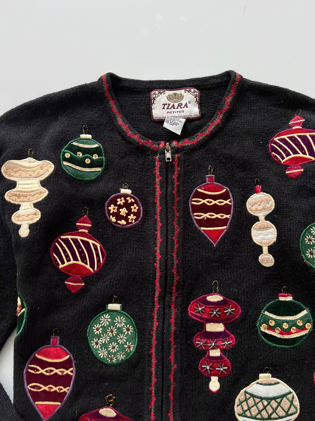 Tiara Embroidered Christmas Zipper Sweater-Bust 42