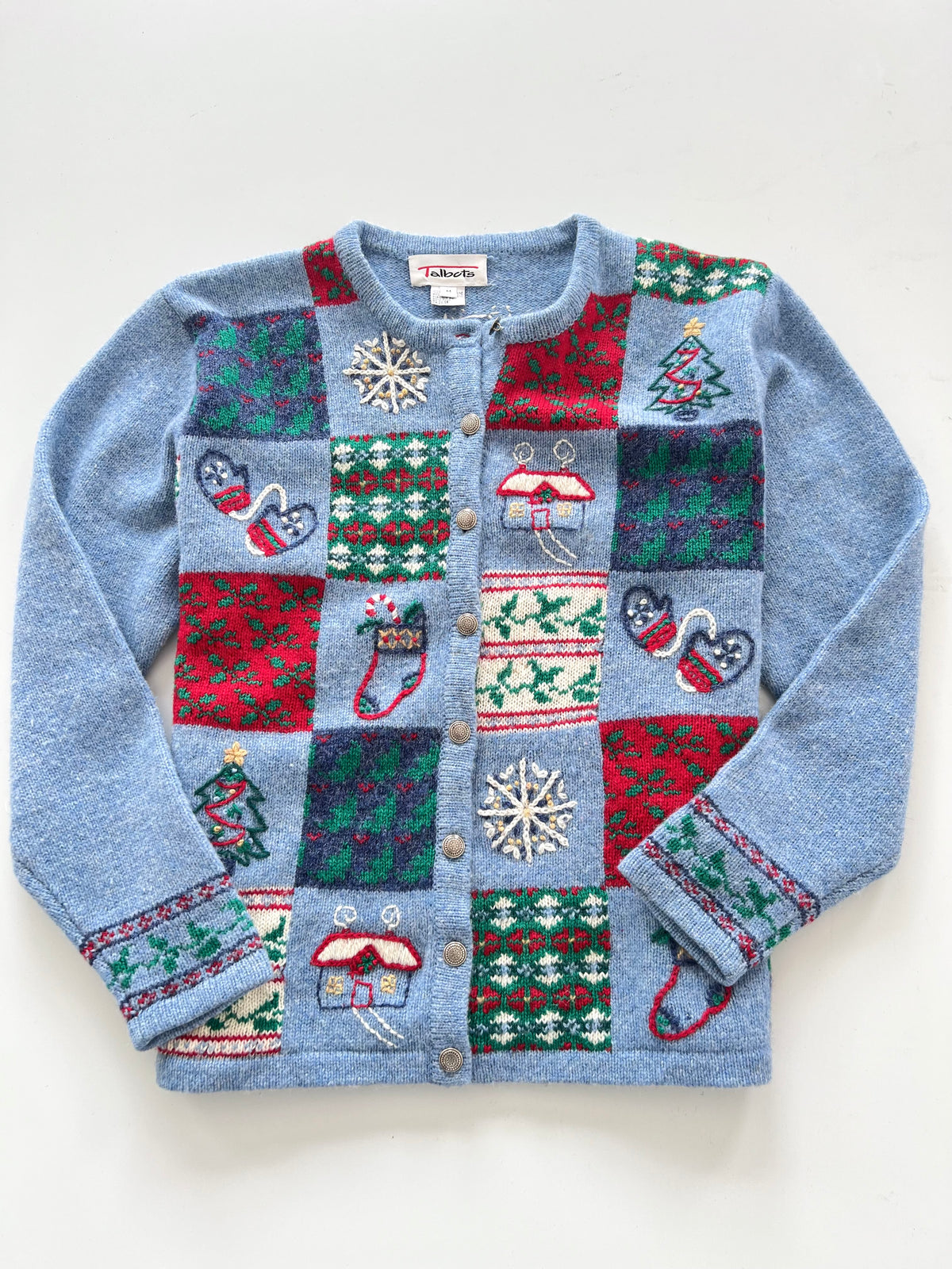 Talbots 100% Wool Embroidered Christmas Sweater-Bust 42