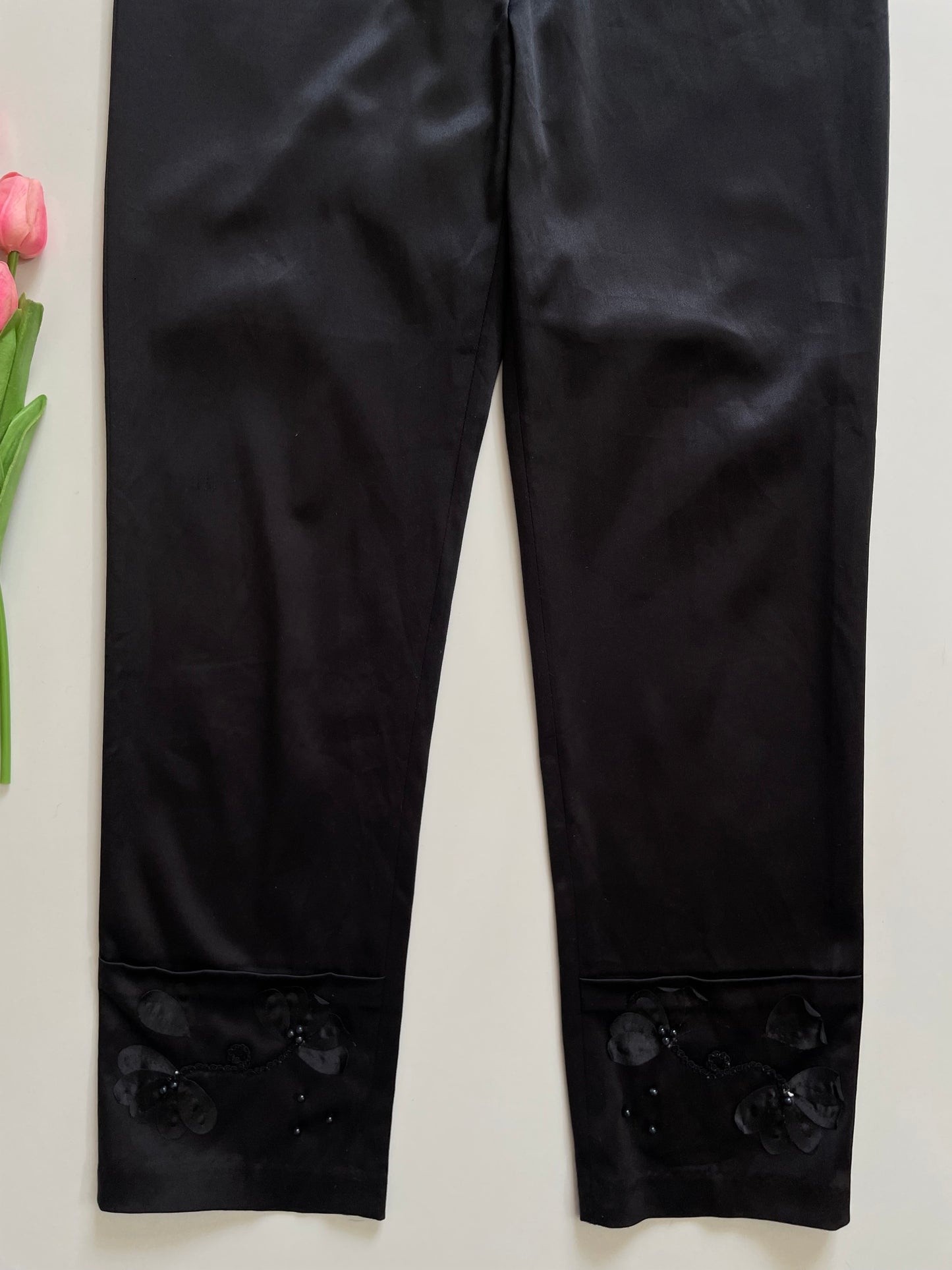 A JON PATCHWORK BLACK PANTS - WAIST 28