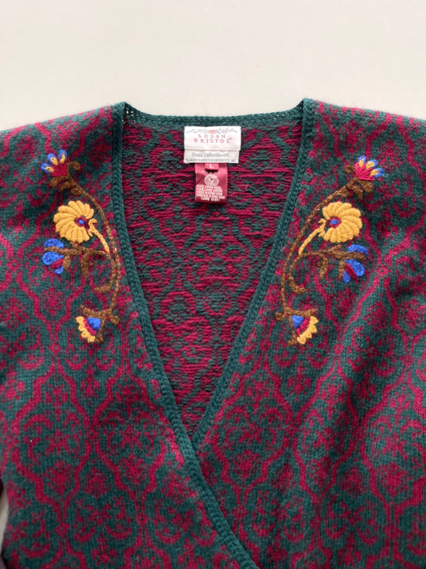 Susan Bristol Pure Virgin Wool Hand Embroidered Sweater-Bust 54