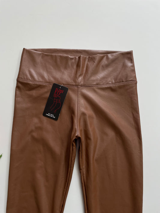 COFFEE LEATHER PANTS - WAIST 28 TO 30