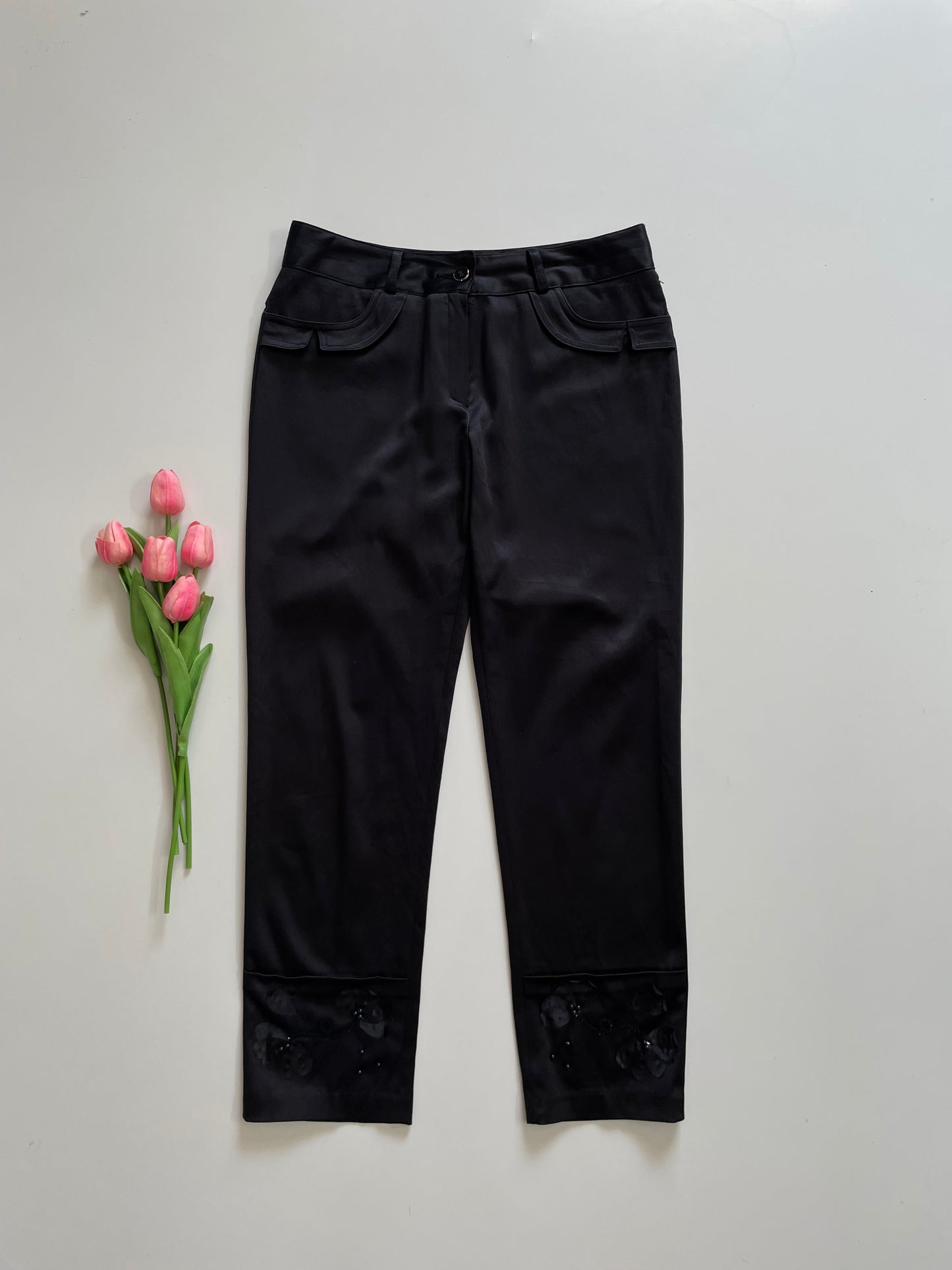 A JON PATCHWORK BLACK PANTS - WAIST 28