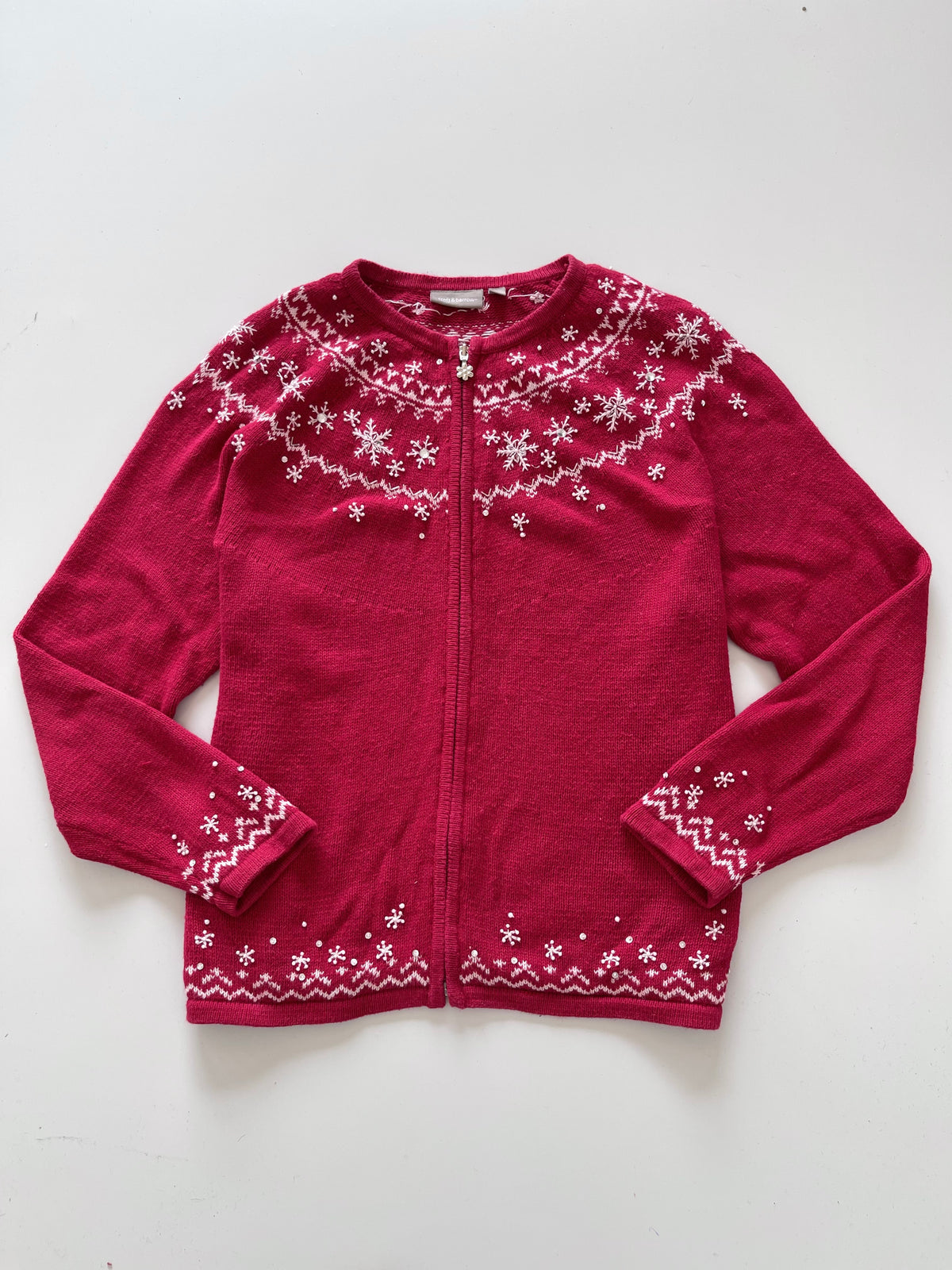 Croft&Barrow Embroidered Christmas Zipper Sweater-Bust 54