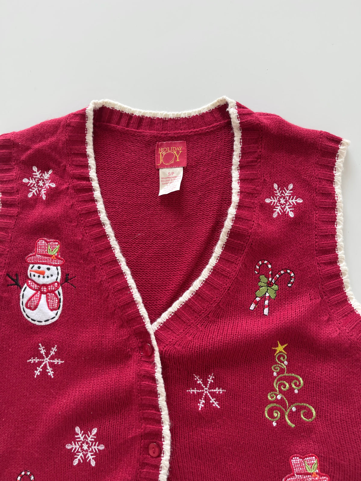 Holiday Joy Embroidered Christmas Vest Sweater-Bust 40