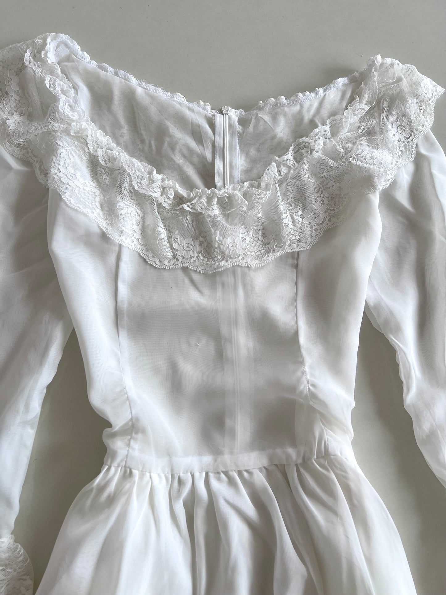 Lace & Ruffle Sheer Dress-Bust 32