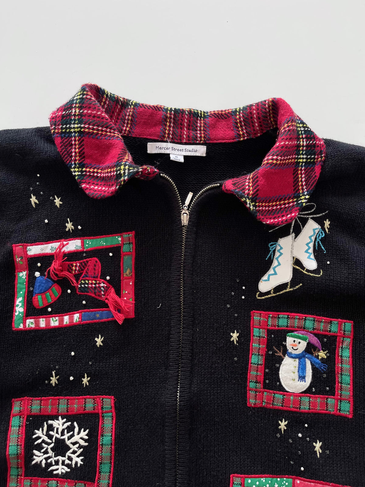 Mercer Street Studio Embroidered Christmas Zipper Sweater-Bust 48