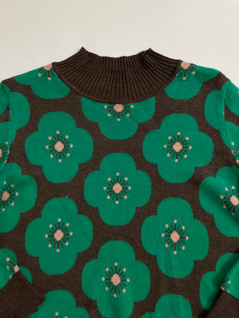 Floral Green Super Soft Sweater-Bust 34 to 38