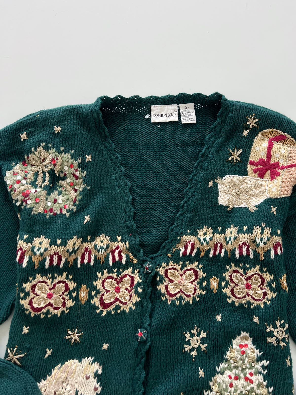 Fashion Bug Embroidered Christmas Cardigan Sweater-Bust 48