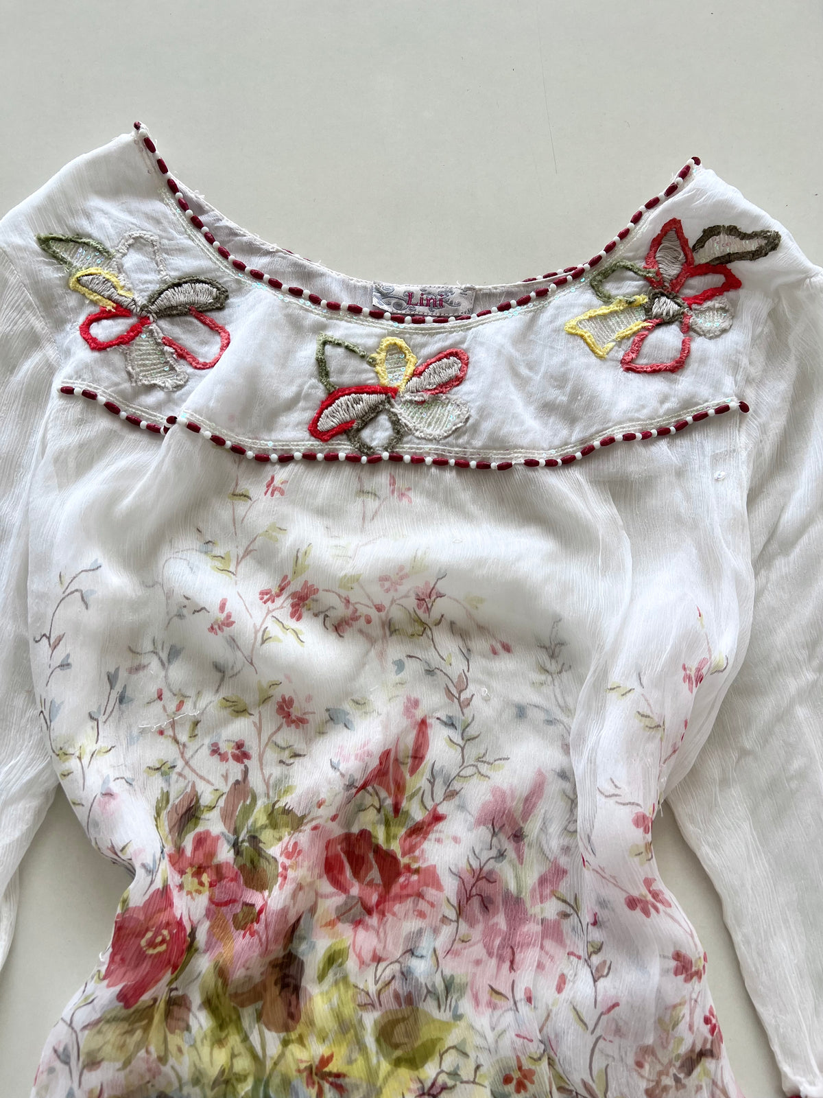 Lini Sheer Embroidered Top-Bust 42
