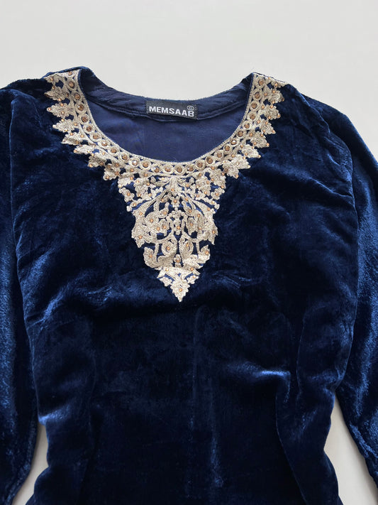 Memsaab Velvet Embroidered Kurta-Bust 46