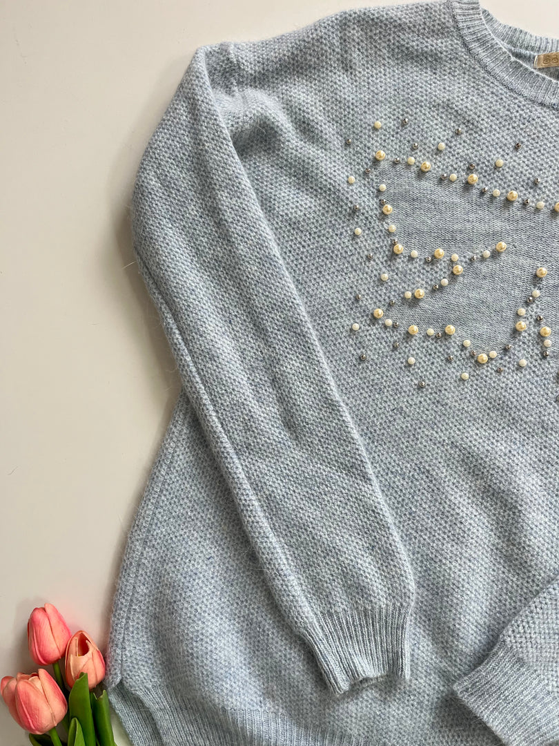 ANGORA BABY BLUE PEARL SWEATER - BUST 38 to 42