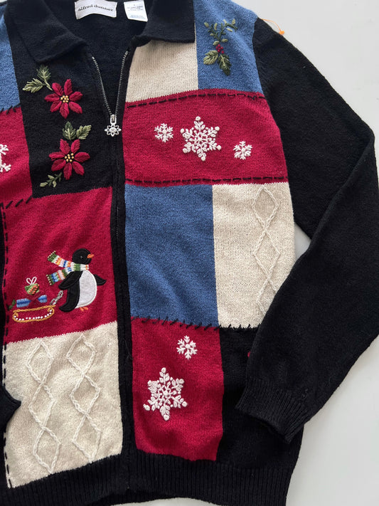 Alfred Dunner Embroidered Christmas Sweater Zipper-Bust 44