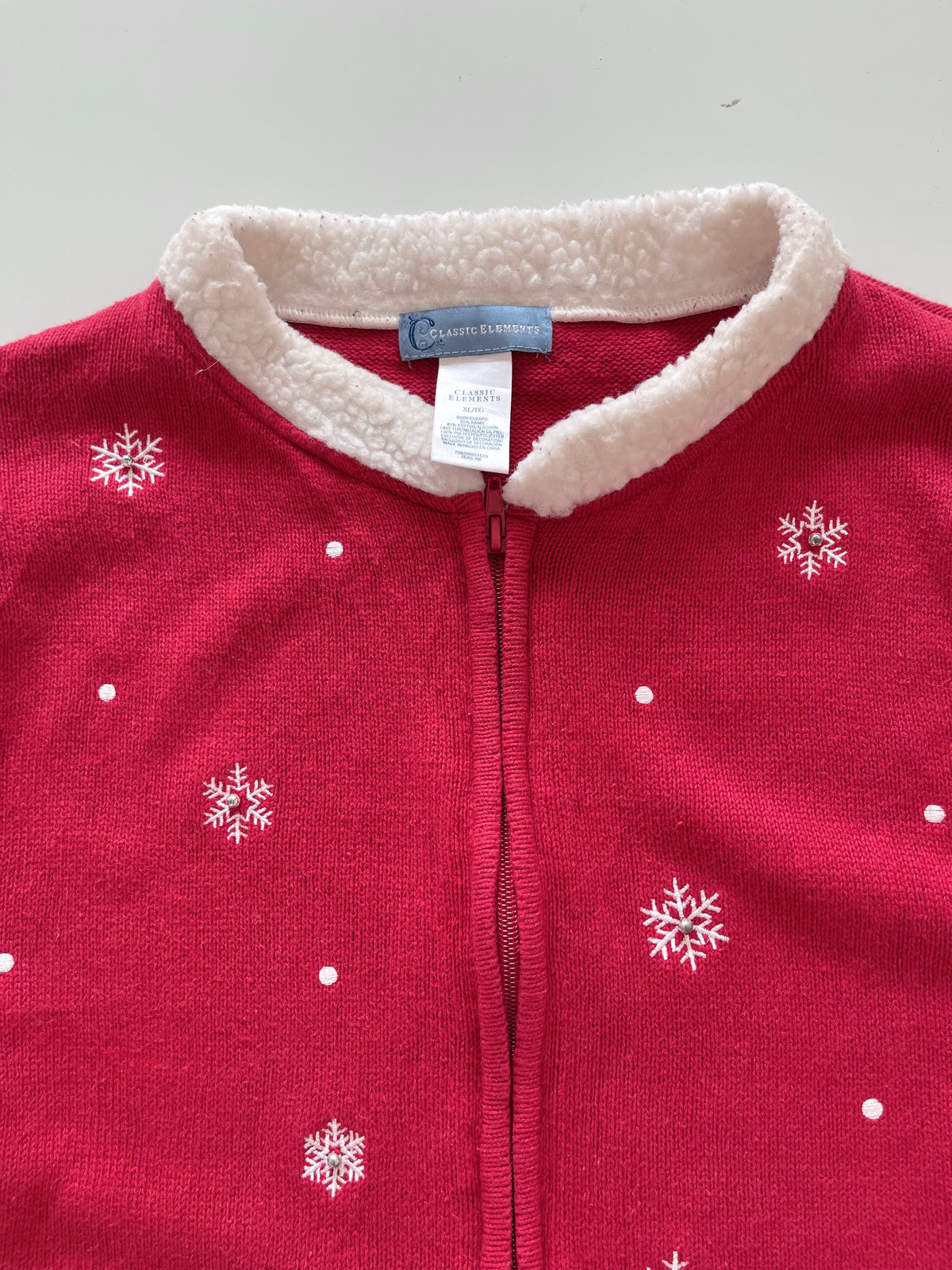 Classic Elements Embroidered Christmas Zipper Sweater-Bust 44